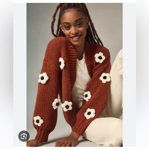 Anthropologie ~MAEVE~The Susannah 3D Flower Sweater Cardigan